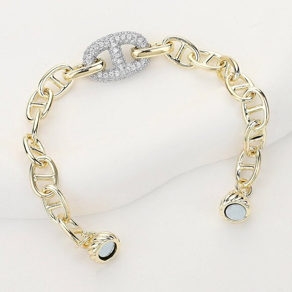 14k Gold Plated CZ Stone Mariner Link Magnetic Bracelet - Picture 2 of 2
